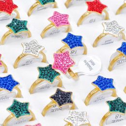 Wedding Rings 20/30pcs Wholesale Christmas Color Shiny Crystal Star Mix Bulk For Women Band Fashion CZ Anniversary Party Jewelry