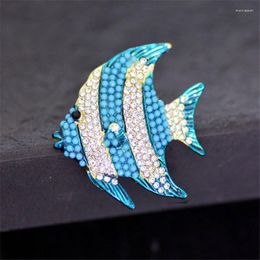 Brooches Joyme Cute Blue Fish Pin Animal Shinny Rhinestone Crystal Goldfish Brooch For Women Christmas Fashion Gift
