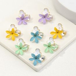 Stud Earrings 2023 Korean Fashion Candy Flower Macaron Hand Painted Zircon Crystal Cute For Women Student Girls