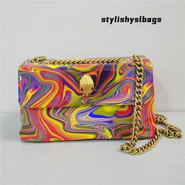 Totes Shiny Colorful Women Handbag PU Painted Graffiti Rainbow Wave Pattern Women Handbag Eagle Icon Head On Front Flap 021423H