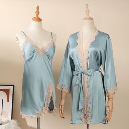 Bridesmaid Dress Two Piece Short Women Night Robe Satin With Lace Pyjamas Custom Made Robes Dressing Gown For Femel Sleepwear