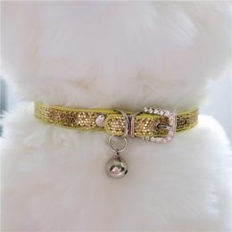 Dog Collars Super Shining Rhinestone Cat Collar With Bells Puppy Baby Leather Strap Kitten Accessories