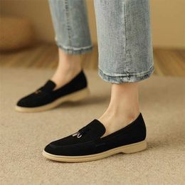 Italy Designer Loropiana Shoes Brand leather flat bottom LP Lefu shoes Women's Spring and Autumn New style one-foot suede casual slacker sho