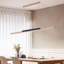 Pendant Lamps Indoor Nordic Solid Wood Strip Led Chandelier Modern Minimalist Office Light Creative Personality Bar Restaurant