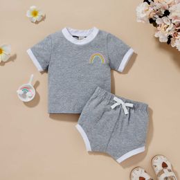 Clothing Sets Children Casual Twopiece Clothes Set Summer Rainbow Embroidery Pattern TshirtHigh Waist Shorts Little Baby Girls Boys Suit