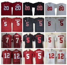 Stanford Cardinal College 5 Christian McCaffrey Jersey Men Football 12 Andrew Luck 7 John Elway PAC 12 Red White Black Stitched Size S-3XL