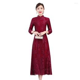 Casual Dresses Mother Wedding For Women Cheongsam Autumn Elegant Noble Young Lady Clothing Vintage Embroidery Dress QC272