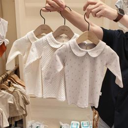 Tshirts 2023 Fallwinter Fashion Toddler Kids Baby Boys Girls Doll Collar Cotton Long Sleeve Shirts Blouse Bottoming Tops Clothes 230214