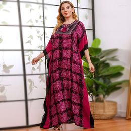 Ethnic Clothing 2023 Red Floral Print Long Dress Plus Size Women's Muslim Africa Bat Sleeve