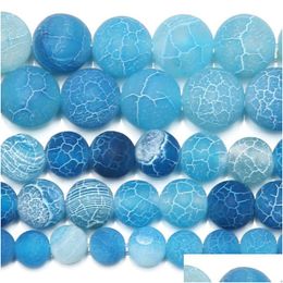 Stone 8Mm Natural Frost Crab Blue Agates Round Loose Beads 6 8 10 12Mm Pick Size For Jewellery Making Drop Delivery Dhgarden Dhcpz