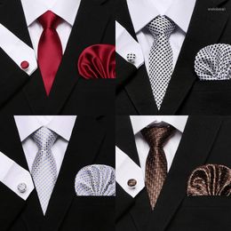 Bow Ties Nice Handmade Jacquard Brand Slik Tie Pocket Squares Cufflink Set Necktie For Men Plaid Shirt Accessories Fit Holiday Party