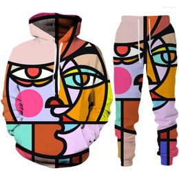 Women's Two Piece Pants Abstract Face 3D Print Hoodie/Set Fashion Women Pullover Sweatshirts Jogger Suit Casual Couple 2 Pcs Tracksuit