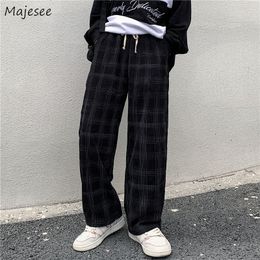 Men's Pants Spring Casual Plaid Pants Men Wide Leg Vintage BF Couple Straight Corduroy Pantalones Streetwear Harajuku Mopping Oversize S3XL 230214