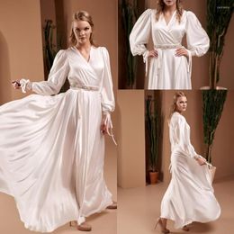 Bridesmaid Dress Silk Satin Bridal Nightgown Night Pearls Belt Long Sleeves Sleepwear Nightdress Women Nightwear Boudoir