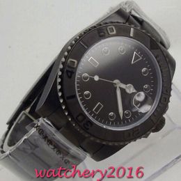 Wristwatches 40mm Black Sterile Dial Sapphire Crystal PVD Case Automatic Mens Watch