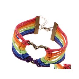 Tennis Creative Fashion Jewellery Homosexual Mens Bracelet Heart Woven Rainbow Colour Bracelets Drop Delivery Dhtl8