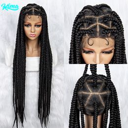 Human Hair s Braided for Black Women Synthetic Lace Front Big Knotless Box Braids With Baby Full Cornrow 230214