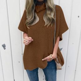 Women's Sweaters Streetwear Fashion Sweater Turtleneck Half Sleeve Long Pullovers Solid Loose Knitted Europe Style Women