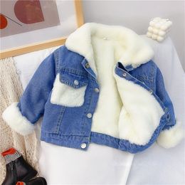 Jackets 2-6 Years OId Thick Warm Kids Boys Girls Denim Coat Velvet Fur Jackets Outerwear Autumn Winter Children Overcoat 230211