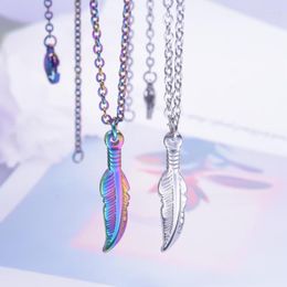 Chains Stainless Steel Boho Cute Feathers Charms Necklaces For Women Men Simple Leaf Pendant Collier Couples Gift Jewelry Accessories