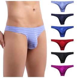 Underpants Solid Color Striped Panties For Men Casual Sexy Mens Bikini Briefs Half Hip Low Waist Breathable Boxers Male Cuecas