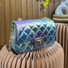 Womens 2.55 Laser Dazzle Colorful Square Bags Classic Mini Flap Quilted Rectangular Purse Gold Metal Hardware Chain Crossbody Shoulder Cosmetic Case Handbags 20cm