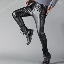 Men's Pants Brand Men Leather Slim Fit Elastic Style Spring Summer Fashion PU Trousers Motorcycle StreetwearMen's Boun22