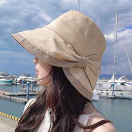 Wide Brim Hats Summer Women bow tie fashion wide Large brim Sun Hat outdoor beach fisherman cap UV proof sun protection hat bucket hat R230214