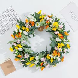 Decorative Flowers Artificial Fake Flower Colour Small Daisy Vine Ring Ratten Wall Hanging Wreath Gypsophila Home Wedding Decor Party Pendant