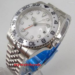 Wristwatches 40mm White Dial GMT Jubilee Bracelet Sapphire Glass Automatic Mens Watch Solid Back
