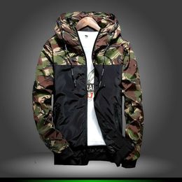 Mens Jackets Casual Hooded Bomber Jacket Wind Breaker Spring Autumn Thin Camouflage Hoodies Outdoor Youth Fashion Top 230214