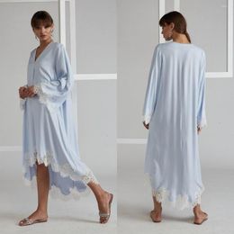 Bridesmaid Dress Sky Blue Women Sleepwear Lace Edge Bathrobe Hi-Lo Dressing Gown Babydoll Tulle Lingerie Bath Robe Simple Custom Made