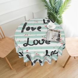 Table Cloth Cute Small Hearts Round Tablecloth Farmhouse Love Lettering Pattern 60 Inch