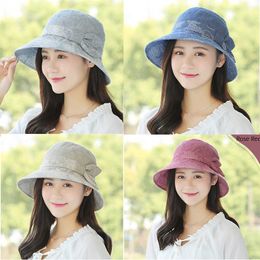 Wide Brim Hats K123 2021 New Summer Hat Panama For Women Visor Sun Protection UV Bucket Hat Beach Panama Women Bucket Hat Jean Hat Collapsible R230214