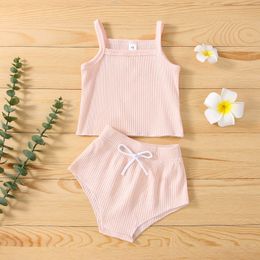 Sets Baby Girls Clothes Set PCS Summer Outfits Suit Sling Plain Colour Camisole TopsHigh Waist Shorts Infant Clothing