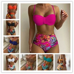 Split Exercise Bikini Multi Color Digital Printing Swimsuit Womens Vacation