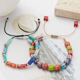 Strand Jasper Beads Braided Bracelet DIY Handmade Woven Natural Stone Boho Yoga Charm Women Men Fashion Jewellery