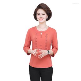 Women's T Shirts Embroidery Women T-Shirts Tops Spring Fall Female Clothing Mother Three Quarter Sleeve Tee Femme XL-5XL