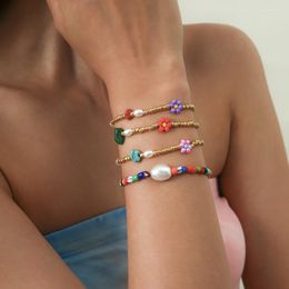 Strand Origin Summer Sweet Multicolor Daisy Simulation Pearl Beaded Charm Bracelets For Women Irregular Stone Jewellery