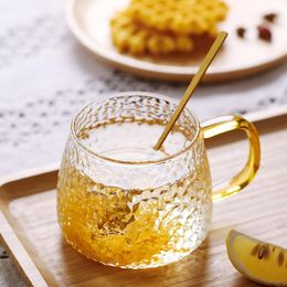 Wine Glasses Creative Hammer Pattern Glass Heat-resistant Teapot Drinkware Golden Handle Transparent Breakfast Cup Coffee Tea Milk Mugs