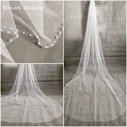 Bridal Veils White Champagne Lvory 1 Tier Cathedral Wedding Crystal Cut Edge Veil With Comb Beaded Trim