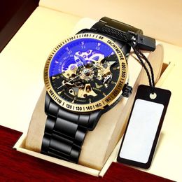 Wristwatches Fashion Automatic Men Watch Trend Mechanical Man Steel Band WristWatch Skeleton Mens Watches Montre Homme