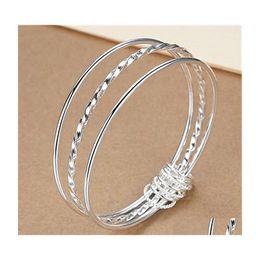 Bangle Fashion Classic Ladies Triple Coil Bracelet Sterling Sier Plated Three Rings Lives Worlds Jewelry Drop Delivery Bracelets Dhgae