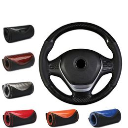 Steering Wheel Covers Universal Anti-Slip Carbon Fiber Leather Braid On The Car Steering-wheel Cover Micro Sport Style AccessoriesSteering