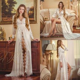 Bridesmaid Dress Lace Bridal Nightgown Night Silk Long Sleeves Nightdress Women Sleepwear Nightwear For Boudoir