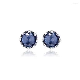 Stud Earrings For Women Blue Sparkling Crown Crystals Slopes 925 Silver Fashion Female Gift