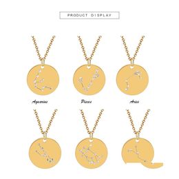 Pendant Necklaces 12 Constellation Necklace Crystal Zodiac Pendants Fashion Jewellery Will And Sandy Stainless Steel Coin Drop Delivery Dhjaw