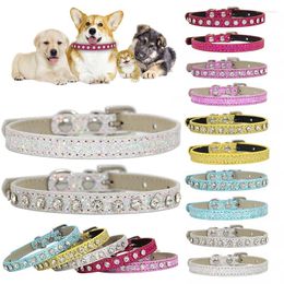 Dog Collars Cat Collar Pet Supply Safety Buckle Neck Strap Rhinestone Adjustable Candy Colour Reflect Light Universal Cute Ring
