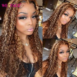 Lace s Highlight Ombre 13x4 HD Transparent Front Curly Human Hair Honey Blonde Coloured Deep Wave Frontal For Black 230214