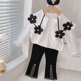 s Black Floral Kids Spring Autumn Clothing Set Children Pcs Clothes Suit White TshirtPants Girl Tracksuit Outfits